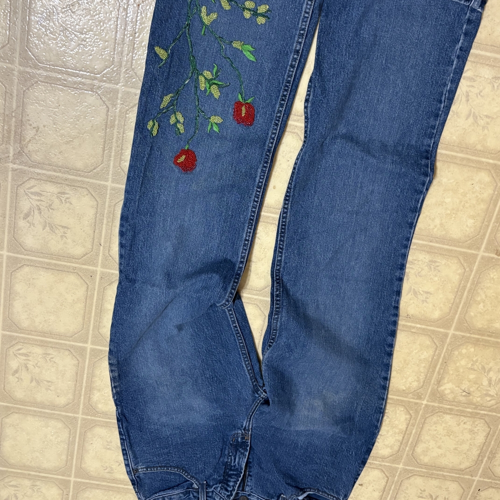 Jeep Blue Skinny Jeans with Floral Embroidery